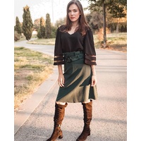 Black Flare Sleeve V Neck Loose Blouse - M thumbnail