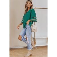 Azura Exchange Flare Sleeve V Neck Loose Blouse - M thumbnail