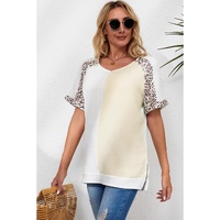 Azura Exchange Patchwork Leopard Trim Blouse - L thumbnail