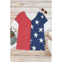 Azura Exchange Striped Star Print Knit Short Sleeve Top - M thumbnail