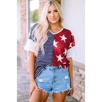 Azura Exchange Stripes Stars Print Knit Short Sleeves Top - XL thumbnail