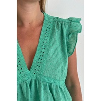 Azura Exchange Eyelet V Neckline Ruffle Swiss Dot Top - M thumbnail