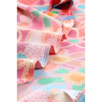 Pink Embroidered Detail Floral Print Ruffle Trim Tank Top - L thumbnail