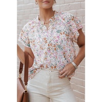 Azura Exchange Floral Mandarin Collar Top - M thumbnail