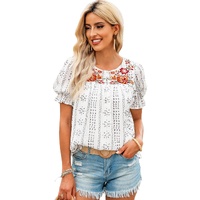 Azura Exchange Embroidered Ethnic Printed Crinkle Blouse - M thumbnail