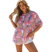 Azura Exchange Floral Print Shirred Sleeve Tunic Blouse - M thumbnail