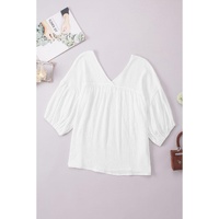 Azura Exchange Textured V Neck Bracelet Sleeve Babydoll Blouse - M thumbnail