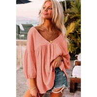 Azura Exchange V Neck Bracelet Sleeve Babydoll Blouse - M thumbnail
