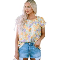 Azura Exchange Print Keyhole Back Short Sleeve Babydoll Blouse - L thumbnail