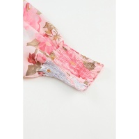 Azura Exchange Floral Blouse with Shirred Cuff Sleeves - M thumbnail