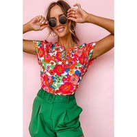 Azura Exchange Split Neck Floral Top - L thumbnail