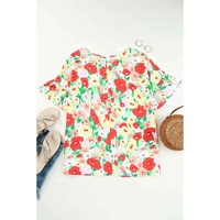 Azura Exchange Ruffled V Neck Floral Print Blouse - S thumbnail