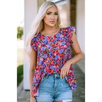 Azura Exchange Floral Print Ruffle Tiered Short Sleeve Babydoll Top - L thumbnail