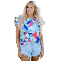 Azura Exchange Abstract Print Ruffle Sleeve Blouse - S thumbnail