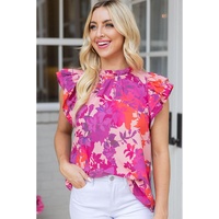 Azura Exchange Flutter Sleeves Frilled Neck Blouse - M thumbnail
