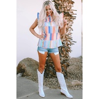 Azura Exchange Striped High Neck Flutter Top - M thumbnail