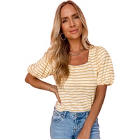 Azura Exchange Bubble Sleeve Stripe Square Neck Top - M thumbnail