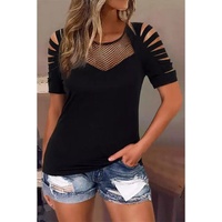 Azura Exchange Fishnet Splicing Cutout Shoulder Sleeve Top - M thumbnail