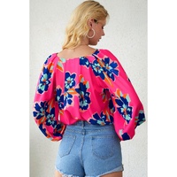 Azura Exchange Puff Sleeve Blouse with Flower Print - S thumbnail