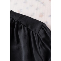 Black Padded Shoulder Buttoned Cuffs Pleated Loose Blouse - L thumbnail