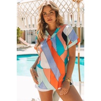 Azura Exchange Irregular Color Block Printed Short Sleeve Blouse - M thumbnail