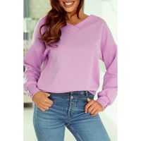 Purple Knitted V Neck Buttoned Cuffs Sweater - 2XL thumbnail