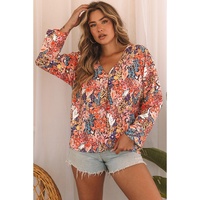 Azura Exchange Boho Floral Long Sleeve V-Neck Blouse - S thumbnail