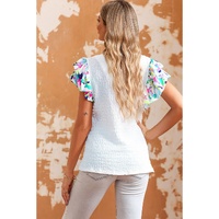 Azura Exchange Printed Puff Sleeve Textured Top - M thumbnail