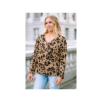 Azura Exchange Leopard Print V Neck Long Sleeve Top - L thumbnail