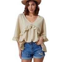Azura Exchange Draped Batwing Sleeve Ruffle Top - M thumbnail