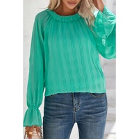 Azura Exchange Pleated Flared Cuff Long Sleeve Blouse - S thumbnail