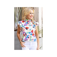 Azura Exchange Abstract Print Ruffle Sleeve Smocked Blouse - M thumbnail