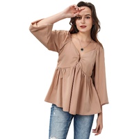 Azura Exchange Notched V-Neck Smocked Back Peplum Blouse - XL thumbnail