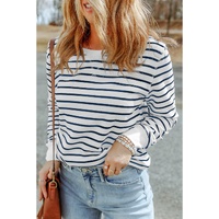 Azura Exchange Striped Print Ribbed Trim Long Sleeve Top - S thumbnail