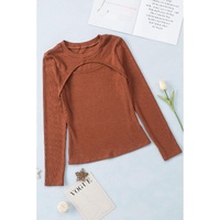 Azura Exchange Peekaboo Ribbed Long Sleeve Top - M thumbnail