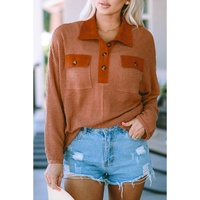 Azura Exchange Button Contrast Trim Waffle Knit Top - XL thumbnail