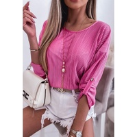 Azura Exchange Pleated Texture Roll Tab Sleeve Blouse - L thumbnail