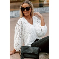Azura Exchange Floral Lace Crochet V Neck Top - S thumbnail