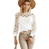 Azura Exchange Floral Lace Splicing Long Sleeve Top - M thumbnail