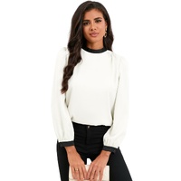White Color Block Bow Back Mock Neck Blouse - XL thumbnail