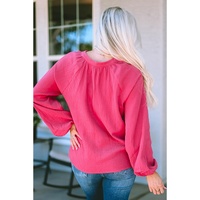 Azura Exchange Crinkle Puff Sleeve Blouse - L thumbnail