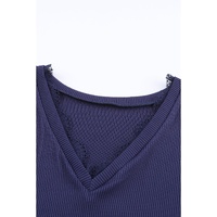 Azura Exchange Ribbed Texture V Neck Long Sleeve Top - M thumbnail