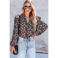 Azura Exchange Floral Print Ruffled Bubble Sleeve Shirt - S thumbnail