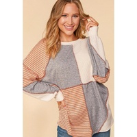 Multicolor Exposed Seam Colorblock Oversized Knit Top - L thumbnail