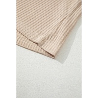 Beige Waffle Leopard Print Colorblock Puff Sleeve Top - M thumbnail