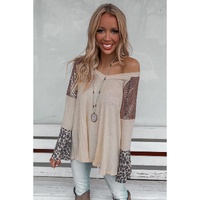 Leopard Sequin Patchwork Bell Sleeve V Neck Tunic Top - S thumbnail