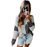 Gray Colorblock Seamed Ribbed Henley Hoodie - S thumbnail