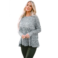 Azura Exchange Leopard Print Long Sleeve Ruffled Blouse - M thumbnail