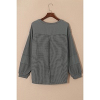Gray Exposed Seam Patchwork Bubble Sleeve Waffle Knit Top - M thumbnail