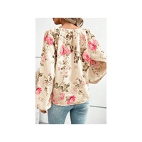 Azura Exchange Floral Print V-Neck Lantern Sleeve Blouse - M thumbnail